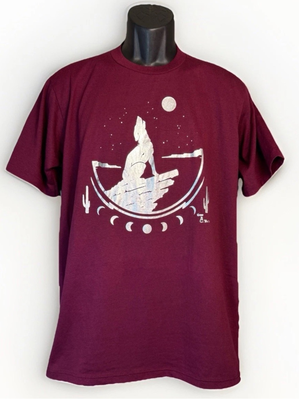 Vintage 80s B Tee’s Desert Wolf Moon Shirt Maroon Single Stitch USA Jerzees L